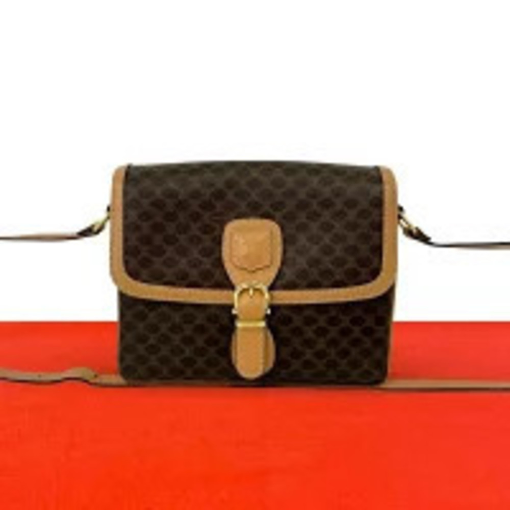 Celine Macadam Blazon Triomphe Leather Hobo Bag Brown